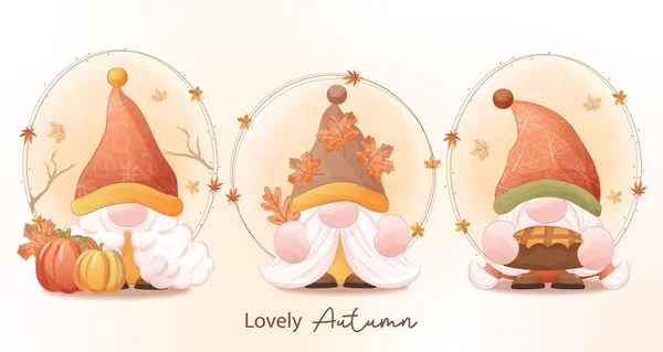 Autumn Series Cute Gnome Illustration — Stok Vektör