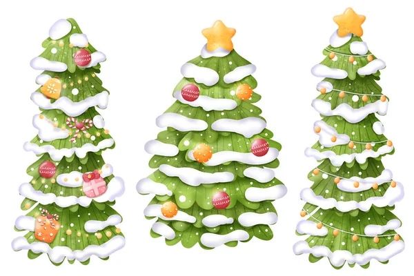 Χριστουγεννιάτικα Δέντρα Υδατογραφία Εικονογράφηση — Διανυσματικό Αρχείο