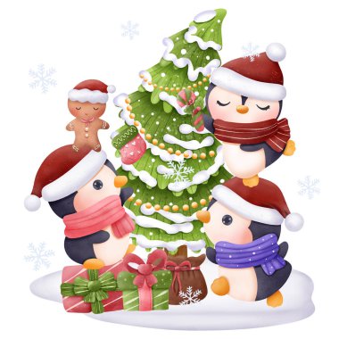 Penguenlerle Christmas illüstrasyon