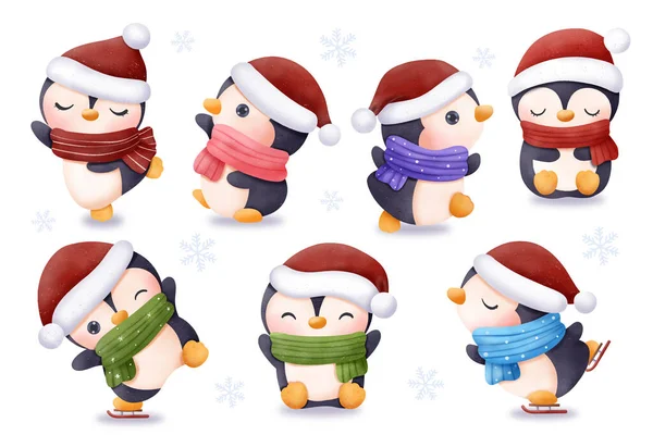 Kerstmis Illustratie Met Pinguins — Stockvector
