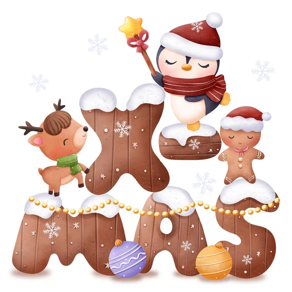 Karácsonyi Sorozat Kis Pingvin Illusztráció — Stock Vector