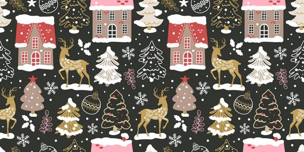 Winter Christmas Themed Seamless Pattern — Stock Vector