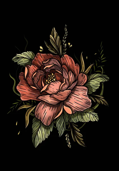 Велика Намальована Квітка Великими Листям Пелюстками Красива Квітуча Півонія Крупним — стокове фото