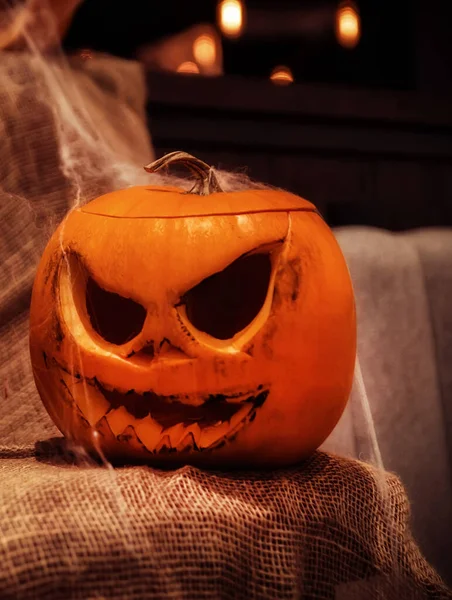 Pompoen Jack Pompoen Met Gesneden Enge Gezichten Halloween — Stockfoto