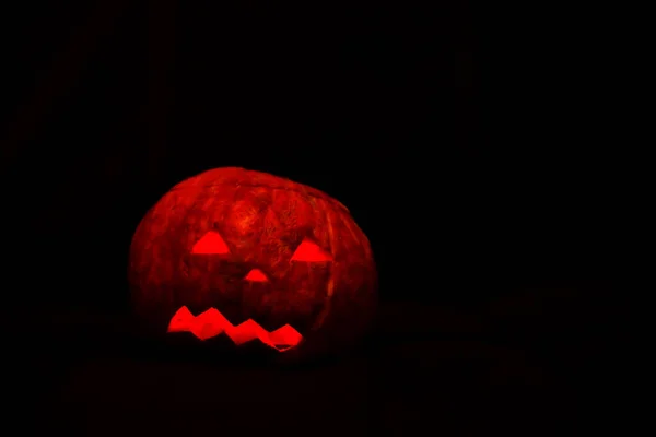 Sorriso Zucca Halloween Occhi Spaventosi Vista Vicino Della Spaventosa Zucca — Foto Stock