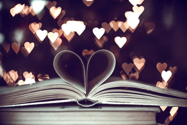 Paper Book Shape Heart Background Bokeh Hearts Valentine Day Concept — Stock Photo, Image