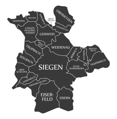 Siegen Şehir Haritası Almanya DE siyah illüstrasyon etiketli