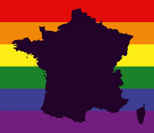 Franciaország Lmbt Térkép Szivárvány Színű Zászló — Stock Fotó