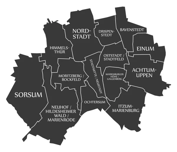 Hildesheim Şehir Haritası Almanya Siyah Illüstrasyon Etiketli — Stok Vektör