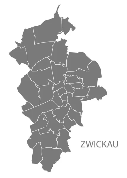 Mapa Ciudad Moderna Zwickau Ciudad Alemania Con Distritos Gris — Archivo Imágenes Vectoriales