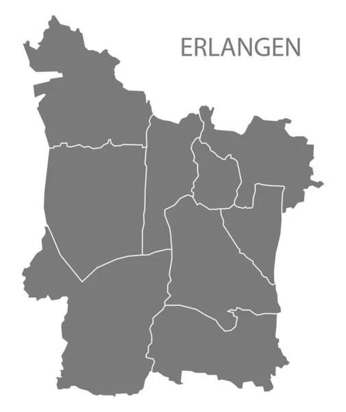 Modern City Map Erlangen Cidade Alemanha Com Distritos Cinza —  Vetores de Stock
