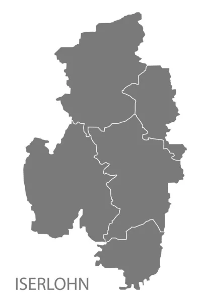 Mapa Ciudad Moderna Iserlohn Ciudad Alemania Con Distritos Gris — Archivo Imágenes Vectoriales