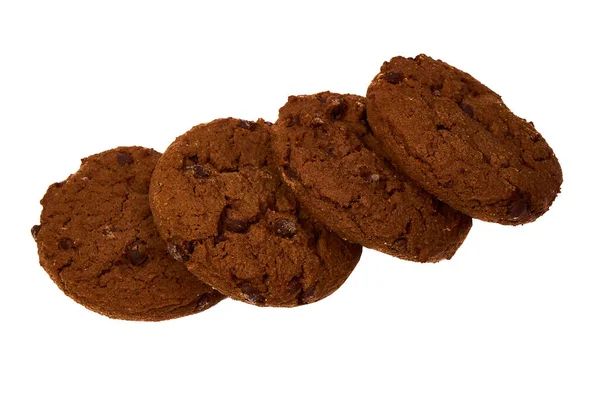 Galletas Con Cacao Chispas Chocolate Aisladas Sobre Fondo Blanco — Foto de Stock