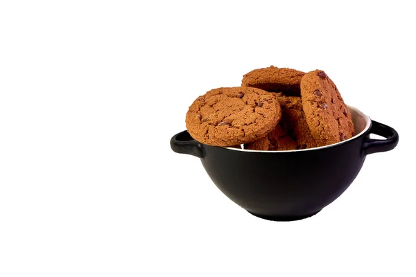 Biscuits Cacao Pépites Chocolat Dans Une Assiette Noire Sur Fond — Photo