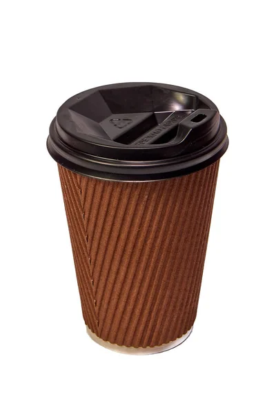 可处置的纸杯 用于在白色背景下隔离的外卖咖啡或茶 — 图库照片