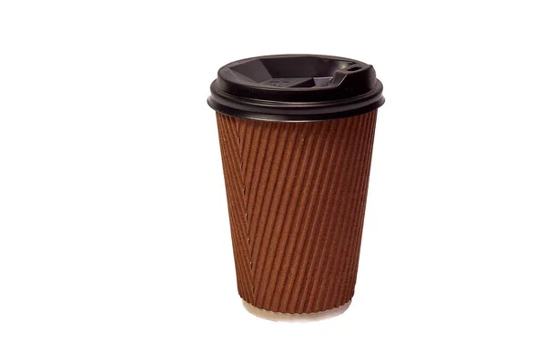 Wegwerp Kartonnen Beker Voor Afhaalkoffie Thee Geïsoleerd Witte Achtergrond — Stockfoto