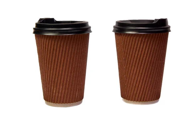 Twee Wegwerpbekers Met Deksel Voor Koffie Thee Een Witte Achtergrond — Stockfoto