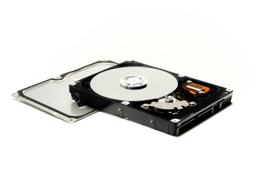 Open hard drive isolated on white background. Computer storage device. Computer hard drive HDD. computer memory.