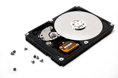 Open hard drive isolated on white background. Computer storage device. Computer hard drive HDD. computer memory.