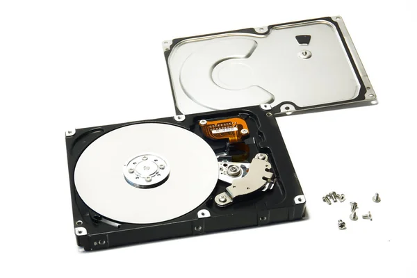 Open hard drive isolated on white background. Computer storage device. Computer hard drive HDD. computer memory.