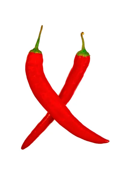 Two Pods Red Hot Peppers Crossed Each Other Isolated White — Φωτογραφία Αρχείου