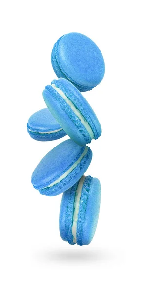 Blue Macaroons Isolated White Background Beautiful Biscuits — Stock Photo, Image