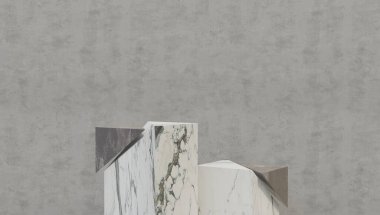 Siyah arka planlı beyaz mermer geometrik podyum. 3d oluşturma.