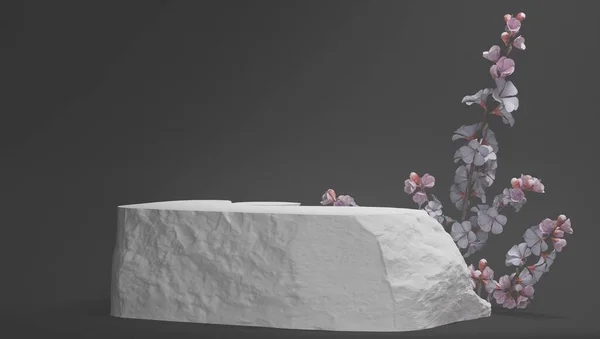 Pastel roxo e branco pedra de mármore conjunto de exibição para o fundo do produto decorar com flor branca. — Fotografia de Stock