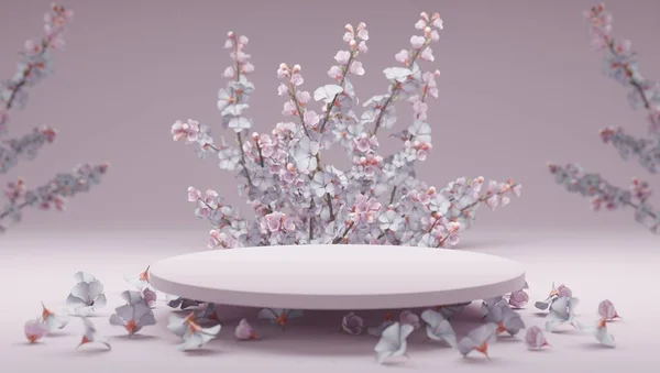 Ürün görüntüleme için geometrik şekilli podyum ile 3 boyutlu rengin rengini, minimum konsept, pastel renkler, güzellik, kozmetik, sevgililer günü.