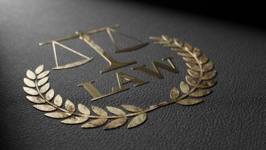 Hukuk Firması Logo Tasarım Şablonu Elemanı. Avukat ve Adalet Sembol Simgesi Simgesi için. 3d oluşturma.