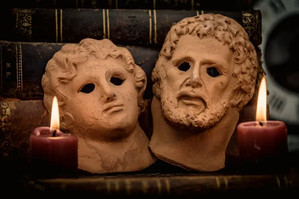 Ancient marble mask from Roman Empire. selective focus. — Foto de Stock