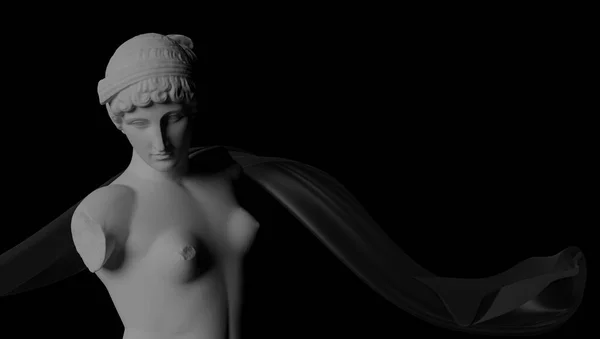3D concept illustration της κλασικής ελληνικής θεάς γλυπτικής σε λευκό μάρμαρο σε μαύρο φόντο. — Φωτογραφία Αρχείου