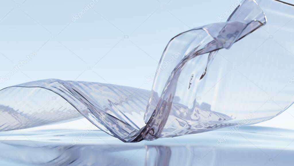 Wind glass ribbon on water. abstract wallpaper for banner. 3d rendering