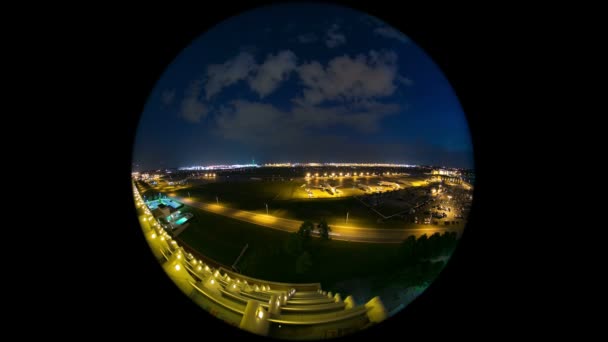 Repülőgép idő telik airport halszem kör — Stock videók