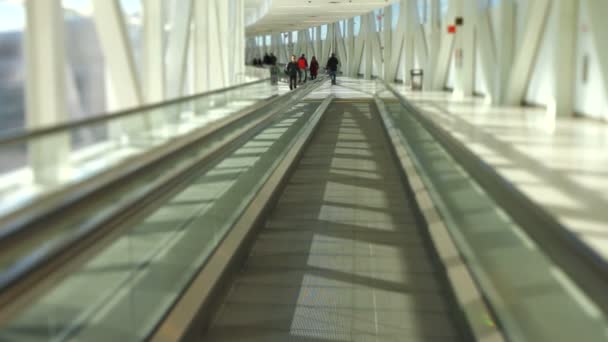 Viajeros del aeropuerto en movimiento Pasarela Tilt Shift — Vídeo de stock