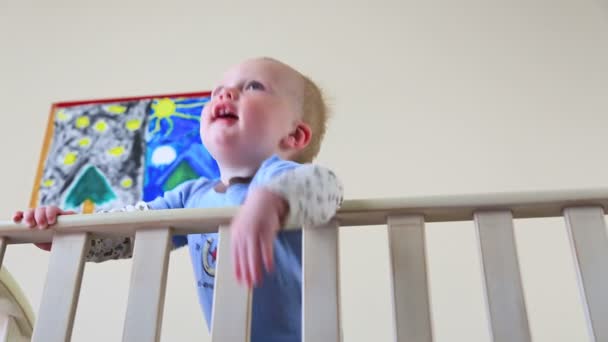 Baby In Crib Dolly — Stock Video