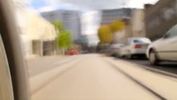 Portland 's Street Car route in city — стоковое видео