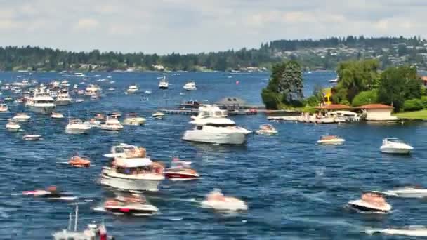 Panning boot verkeer in Lake Washington. — Stockvideo