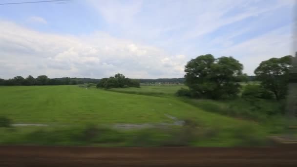 Passagierstrein van platteland van Polen — Stockvideo