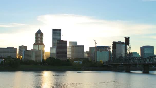 Portland Stadtbild bei Sonnenuntergang — Stockvideo