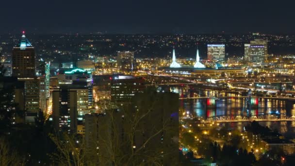 Portland City und Brücken in der Dämmerung — Stockvideo