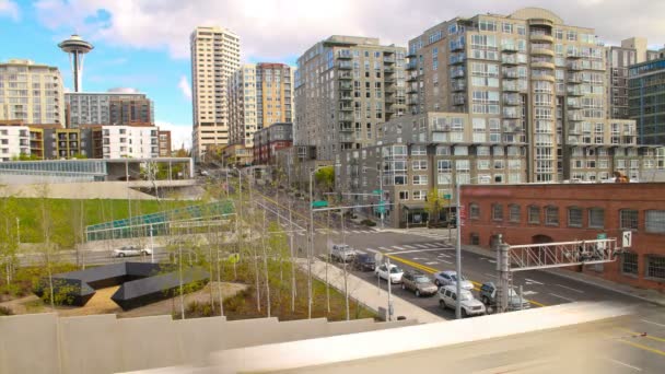 Seattle Waterfront Bereich und Straßen — Stockvideo