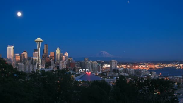 Seattle cidade-paisagem noite — Vídeo de Stock