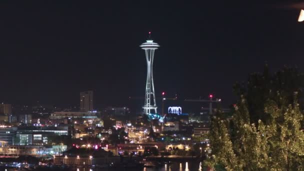 Seattle paisaje urbano y luna de cosecha — Vídeo de stock