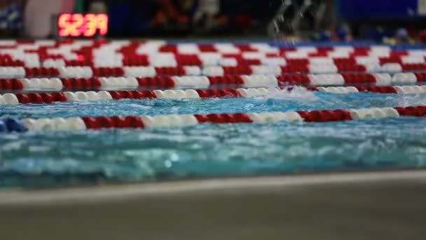 Selektive Fokusaufnahme von Menschen, die Runden schwimmen. — Stockvideo
