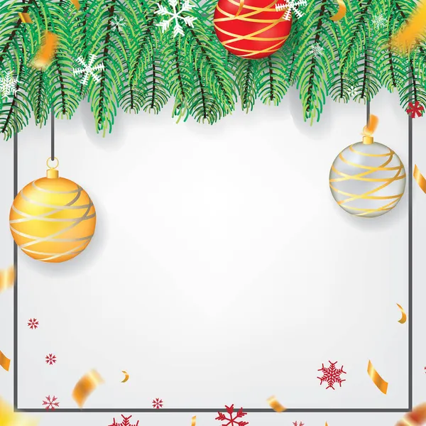 Fondo Del Tema Navidad Blanco Con Hojas Abeto Nieve Confeti — Vector de stock