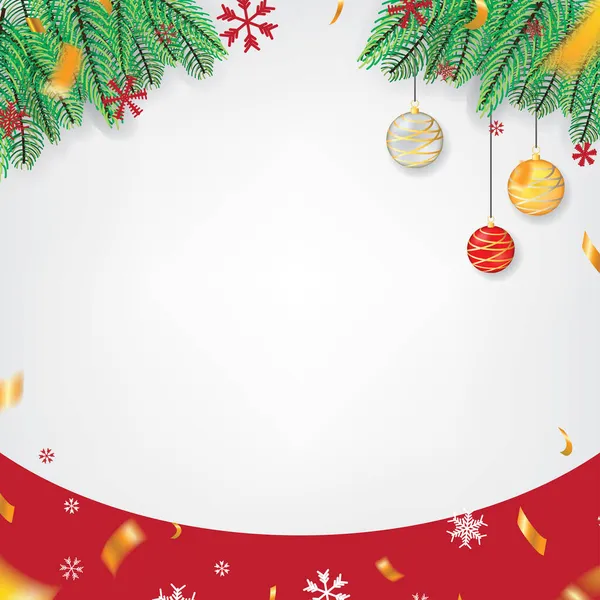Fondo Del Tema Navidad Blanco Con Hojas Abeto Nieve Confeti — Vector de stock