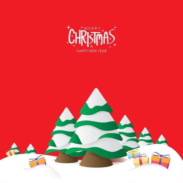 Feliz Navidad Feliz Año Nuevo Tarjeta Felicitación Árbol Pino Cajas — Vector de stock