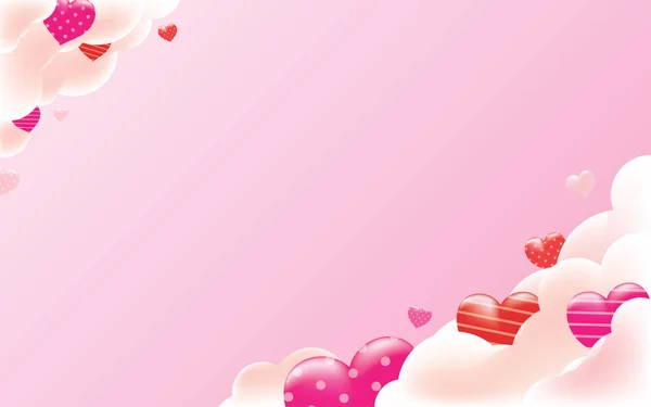 Clouds Hearts Pink Background Valentine Romance Vector Illustration — Stock Vector