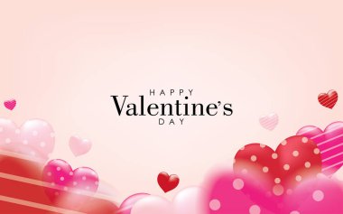 Sevgililer günün kutlu olsun. Pembe Arkaplan Resimli Vektör Tasarımı Üzerine 3 Boyutlu Kalpler.